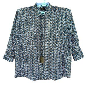 Shaquille ONeal XLG Mens Stretch Navy Floral Long Sleeve Shirt Sz XL Big Fit NWT